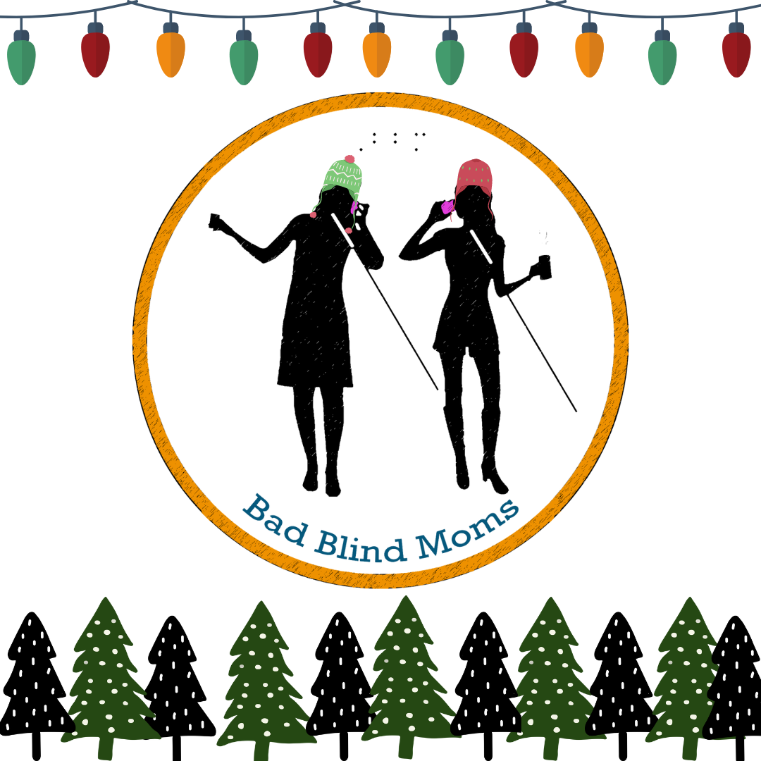 Silhouettes of two women holding coffee cups and mobility canes while talking on mobile phones. Each is wearing a colorful winter hat. Text reads 