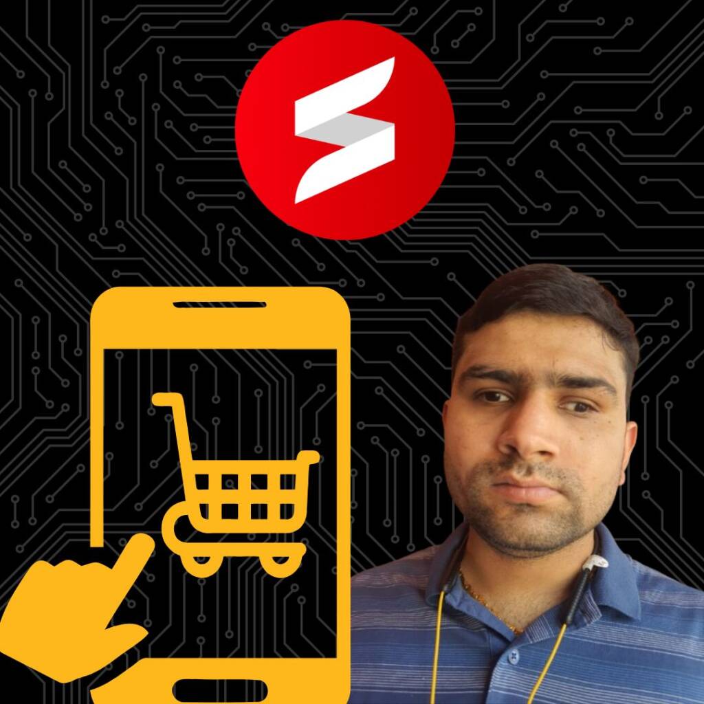 The InnosearchAI logo above an icon of a hand using a mobile device to shop and a photo of Akash, a young Indian man set against a black background.